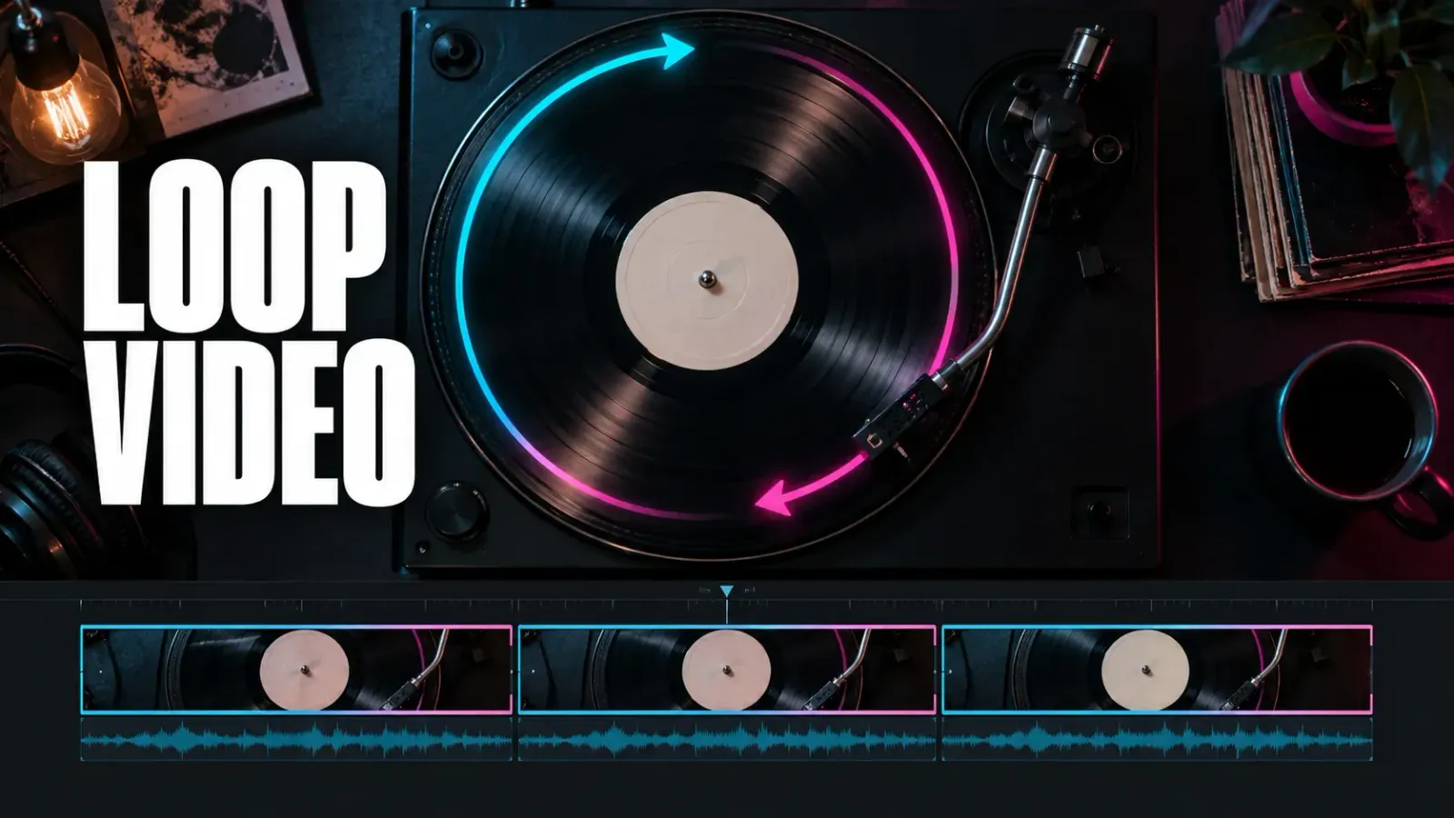 Vinyl record and three repeated video clips under the title Loop Video