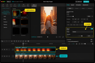 How to Add Overlay Effects in CapCut: Glitch, VHS, Light Leaks tutorial screenshot-style visual