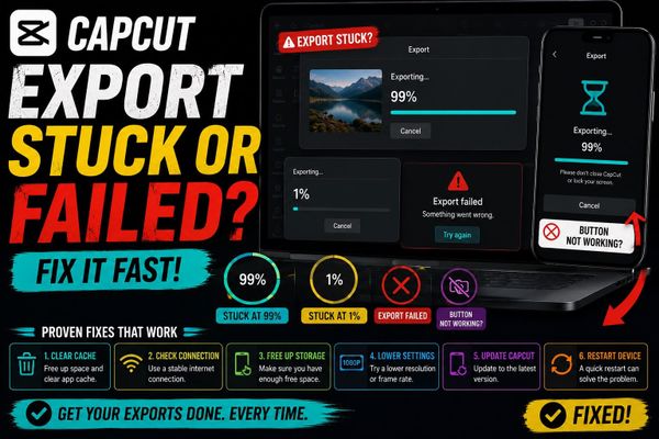 CapCut export stuck or failed: 99%, 1% and button fixes