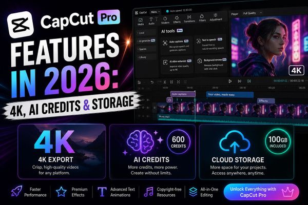 CapCut Pro features in 2026: 4K, AI credits and storage
