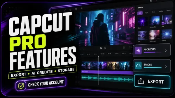 CapCut Pro features for export, AI credits and cloud storage