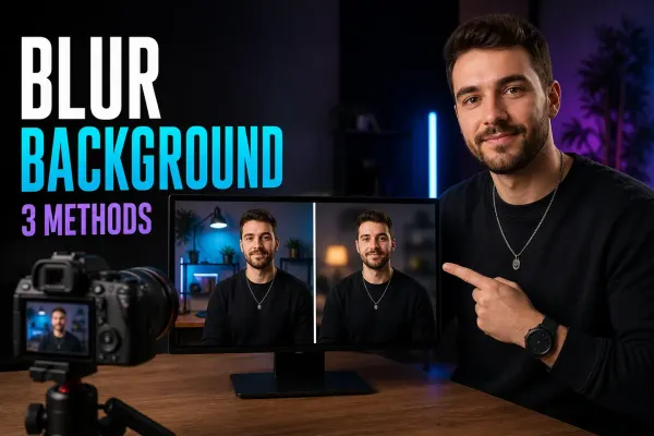 Video creator comparing a sharp background with a blurred background for a CapCut tutorial