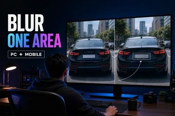Before-and-after license plate blur tracked across a moving car video