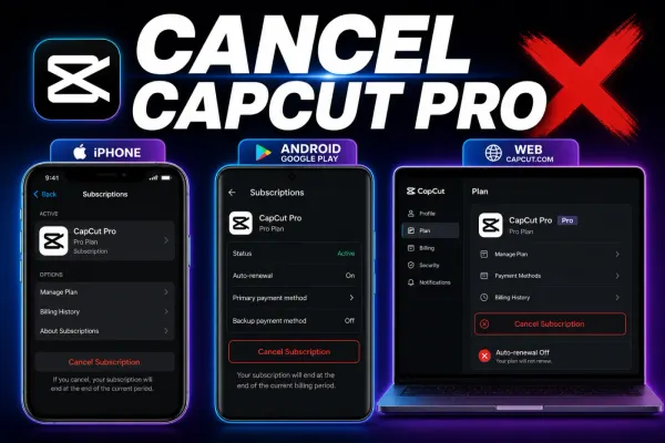 Cancel CapCut Pro on iPhone, Android and the web