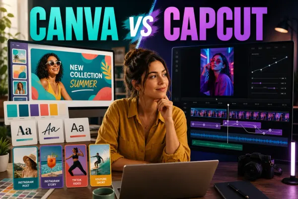 Canva branded campaign workflow compared with CapCut timeline and motion editing