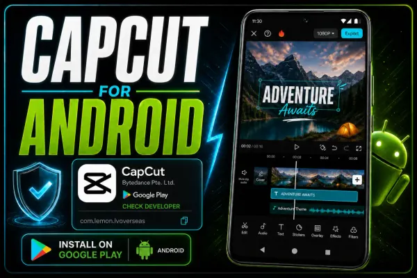 CapCut Android editor beside the official Google Play listing checks