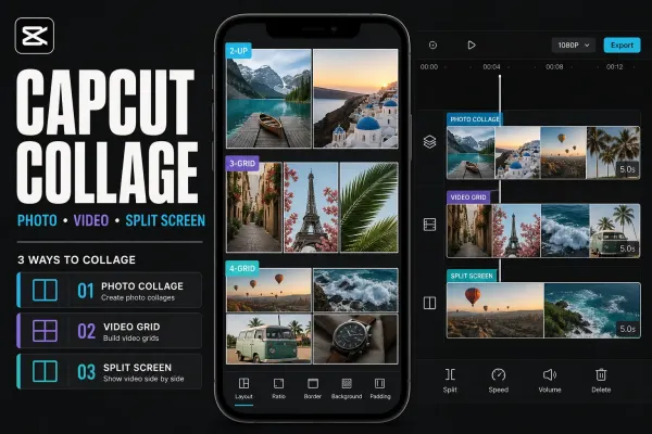 CapCut collage templates for photo grids, video collages and split-screen editing