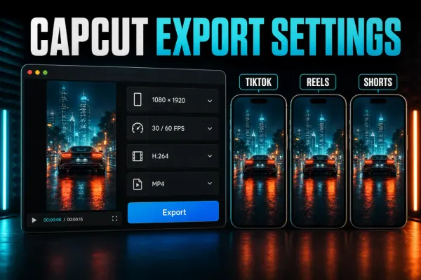 CapCut export settings panel for TikTok, Instagram Reels and YouTube Shorts