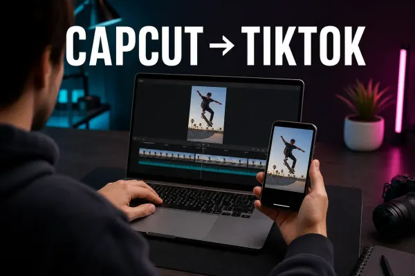 Creator checking a vertical CapCut edit on a phone before posting to TikTok