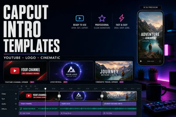 CapCut intro templates for YouTube channel openers, logo reveals and cinematic video intros