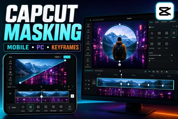 CapCut Mobile and Desktop editors with split, circle and keyframed video masks