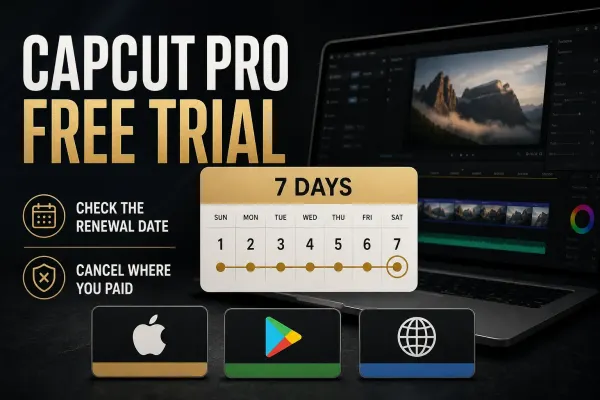 CapCut Pro seven-day free trial guide with renewal date and billing owner checks