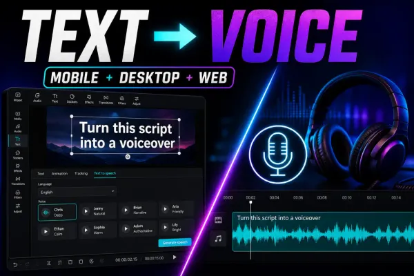 CapCut text to speech turning a selected text layer into a voiceover waveform