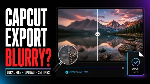 CapCut export compared as a blurry compressed frame and a sharp completed video file