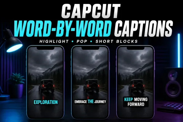 CapCut word-by-word captions compared as one-word pop-ups, active-word highlighting and short blocks