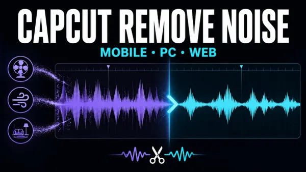CapCut audio waveform before and after background noise reduction on Mobile PC and Web