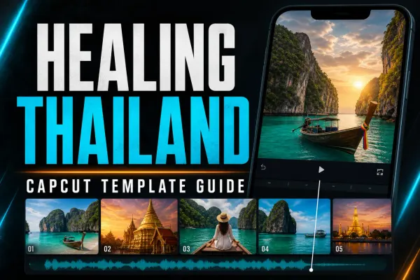 Healing Thailand CapCut template with five-slot mobile travel edit timeline