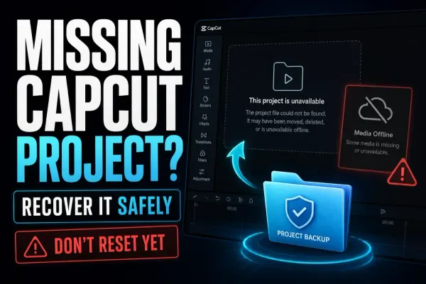 CapCut project recovery cover with missing project, offline media and protected backup