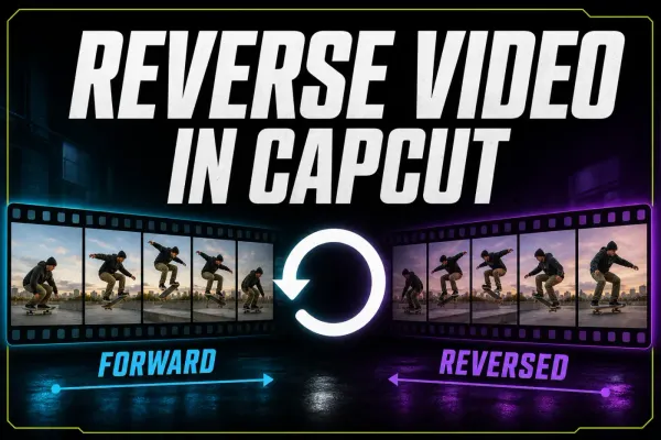 Forward and reversed skateboard filmstrips explaining video reversal in CapCut
