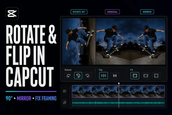 Sideways, upright and mirrored skateboard video demonstrating Rotate and Flip in CapCut