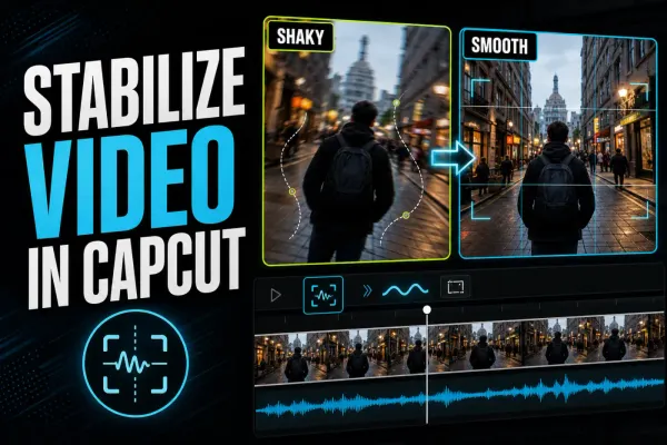 CapCut stabilization comparison showing a shaky walking clip before correction and a level steady frame after correction