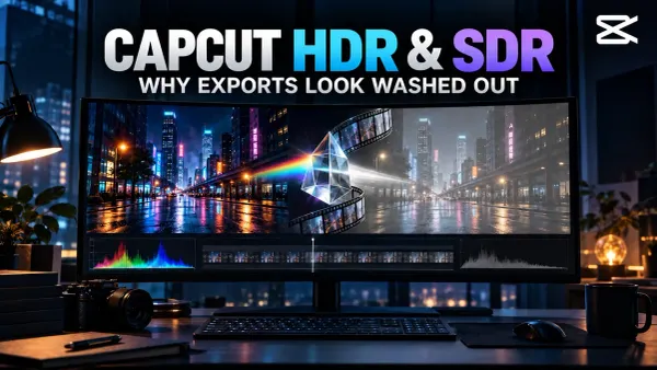 CapCut HDR and SDR export mismatch shown at a dark video editing workstation