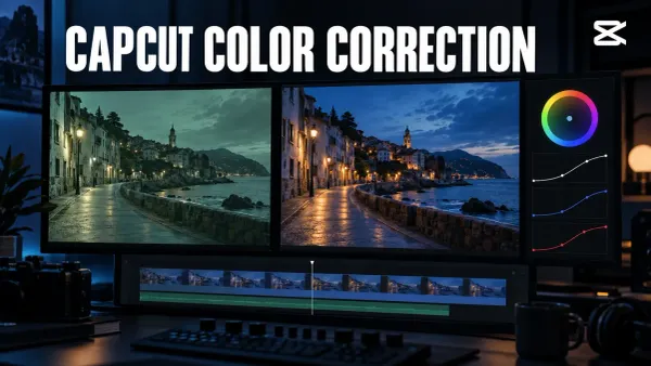 CapCut color correction of a blue-green coastal scene into balanced evening colors