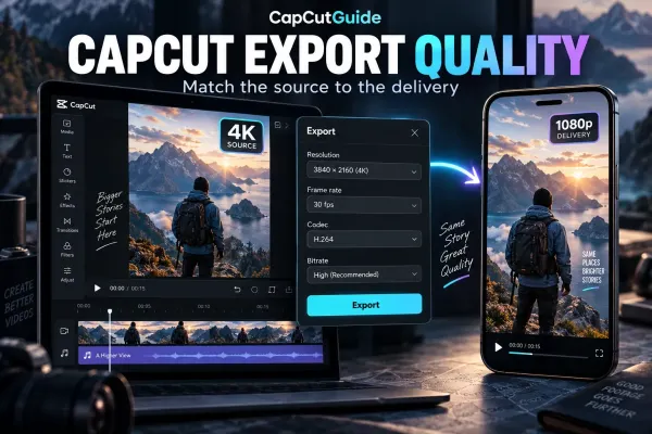 Editorial illustration comparing a CapCut-style export source with a delivered video on a phone