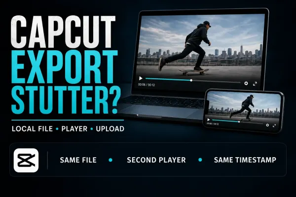 CapCut export stutter troubleshooting with the same skateboard video on a laptop and phone