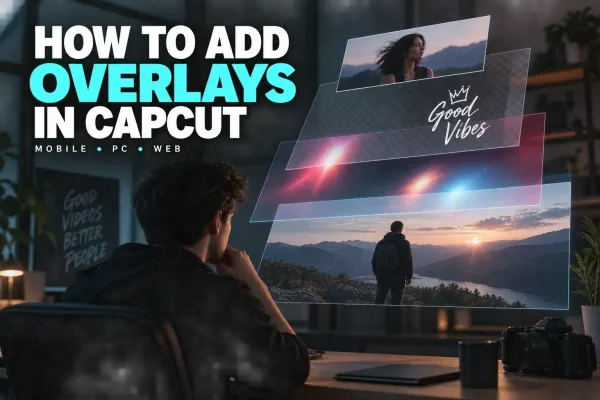 Stacked picture-in-picture, logo and light-texture layers for a CapCut overlay tutorial