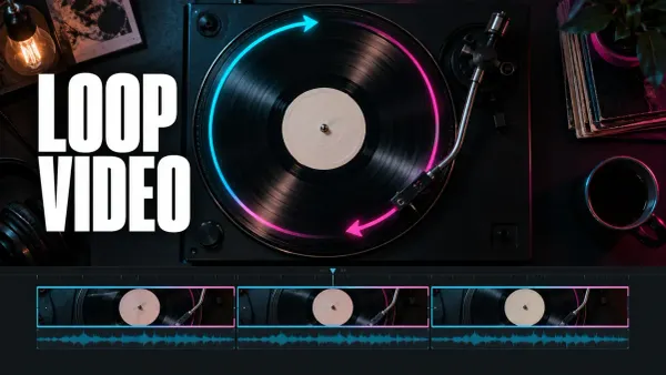 Vinyl record and three repeated video clips under the title Loop Video