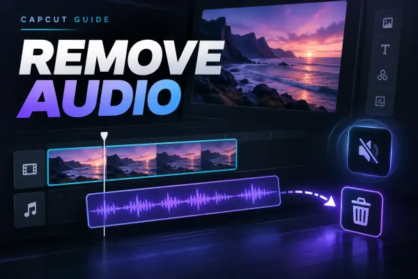 Video timeline with a detached audio waveform, mute icon, and delete control for removing audio in CapCut