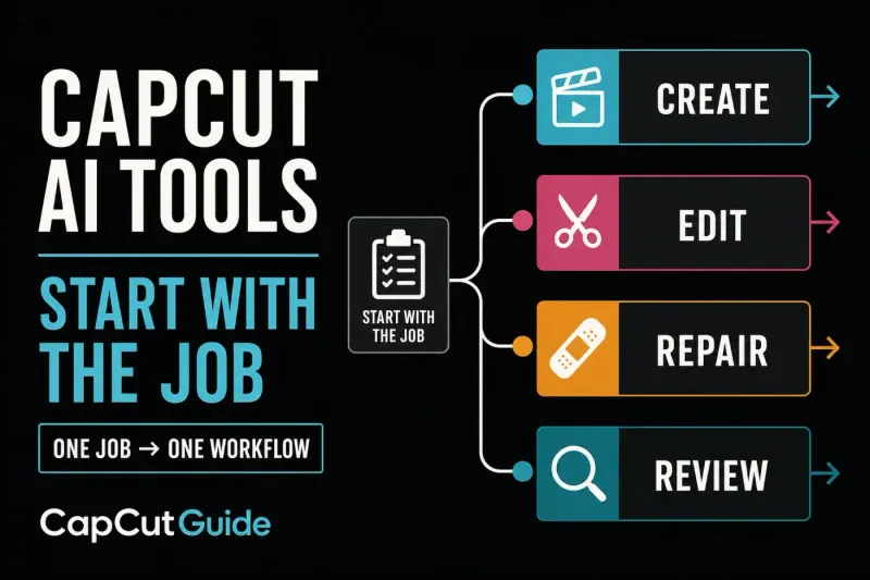CapCut AI tools hub routing creation editing repair and review workflows by the job