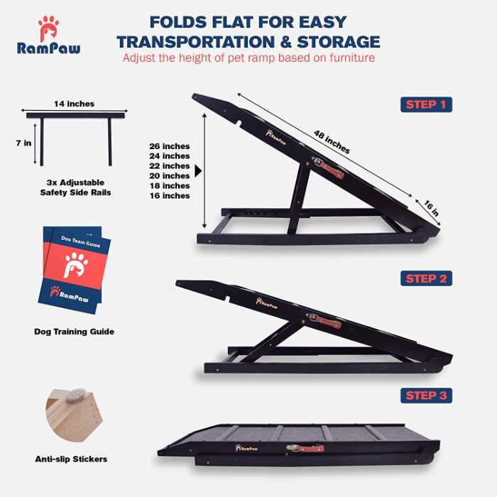 Adjustable Pet Ramp for All Dogs and Cats , 48" Long with Safety Side Rails
