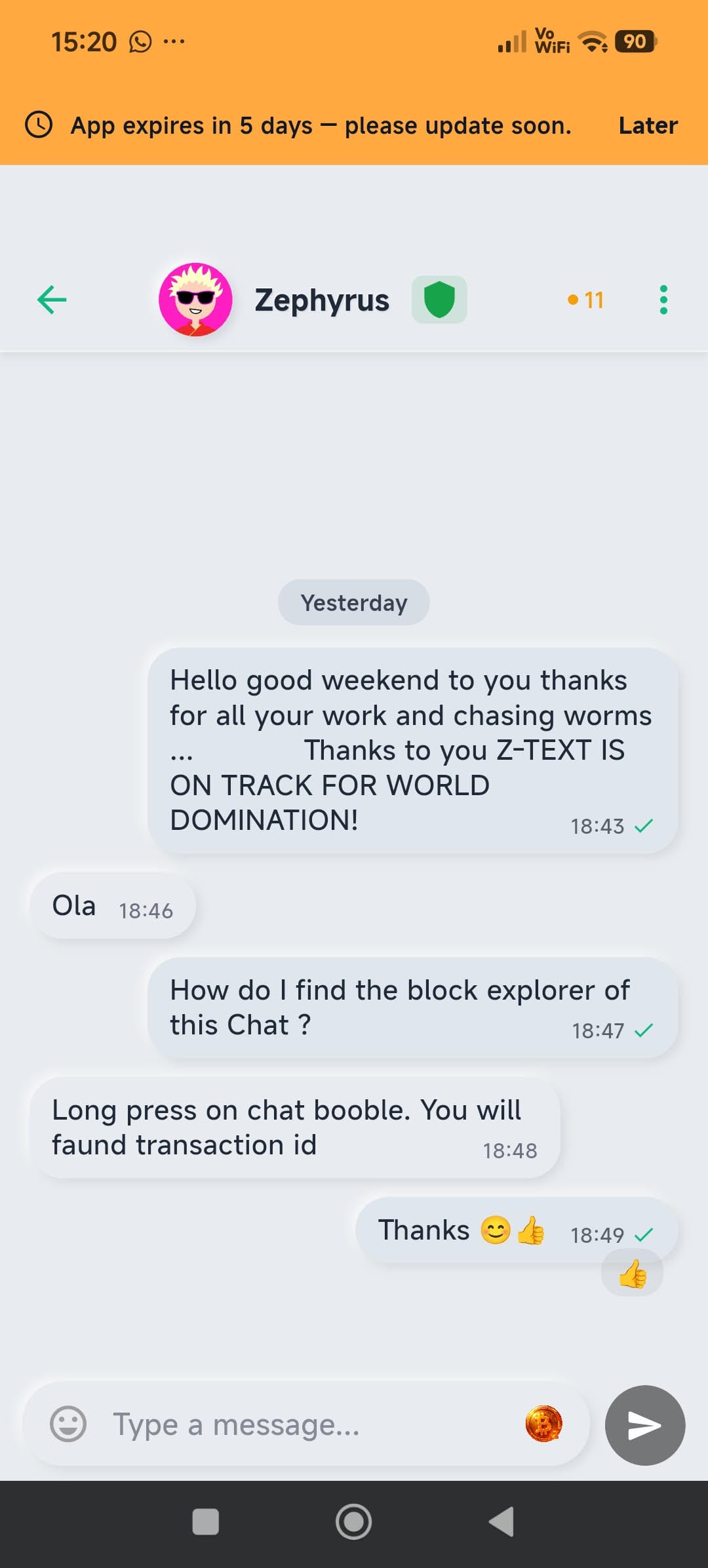 Real Z-TEXT beta chat — shielded mode active