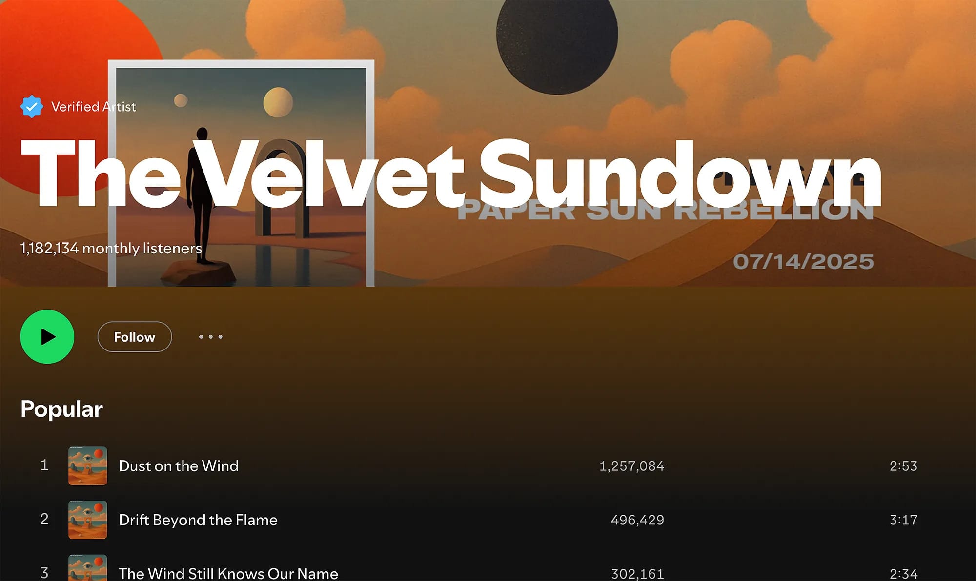 Страница The Velvet Sundown в Spotify