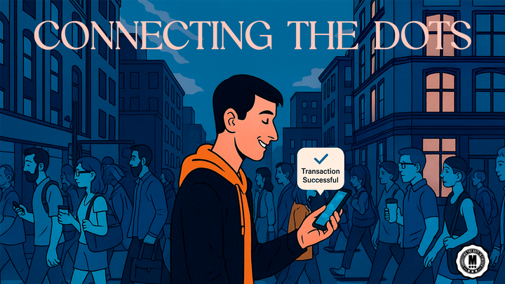 An illustration of a man seeing his payment transaction successful on the mobile phone