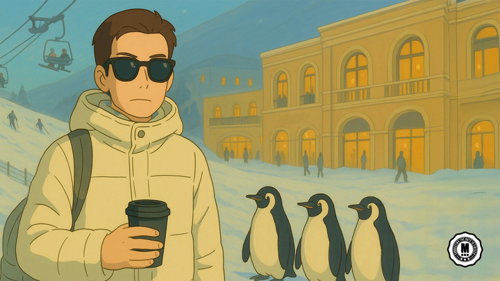 Marcel Van Oost enjoying coffee at MAF’s indoor ski resort in Dubai.