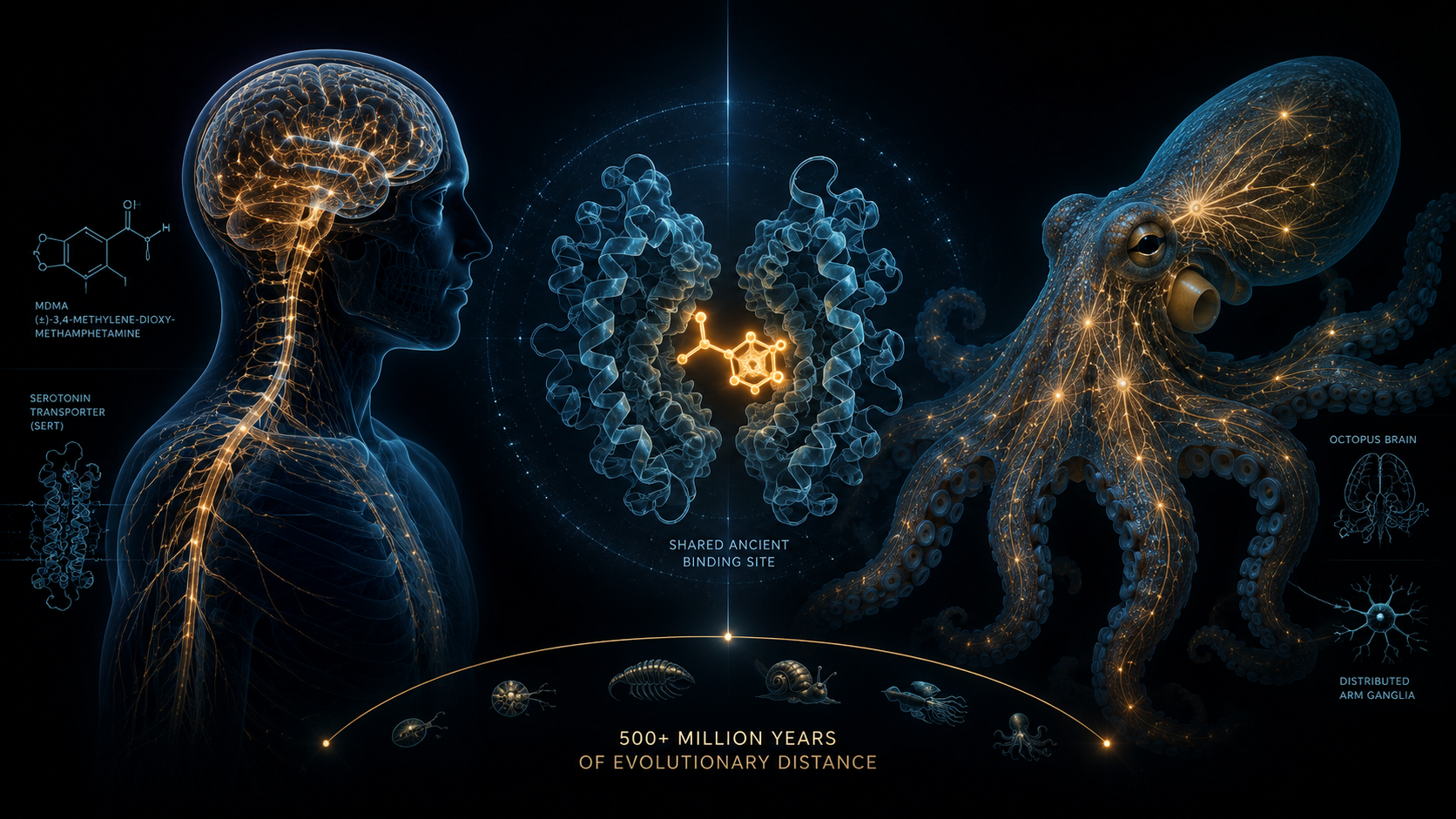 500+ Million years of evolutionary distance. octopus mdma