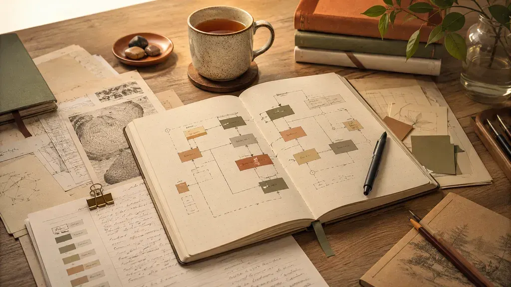 desk with book and pen