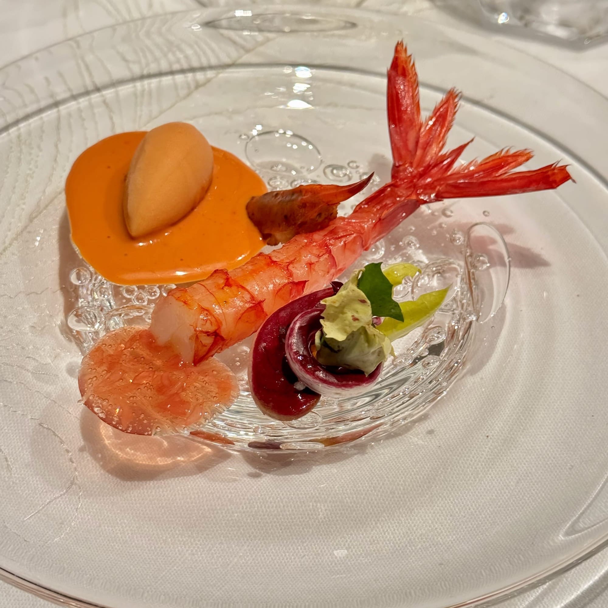 Gambero, radicchio, akazu - for Crème “Corail d’Hespéride” Plénitude, Cheval Blanc Paris — Arnaud Donckele