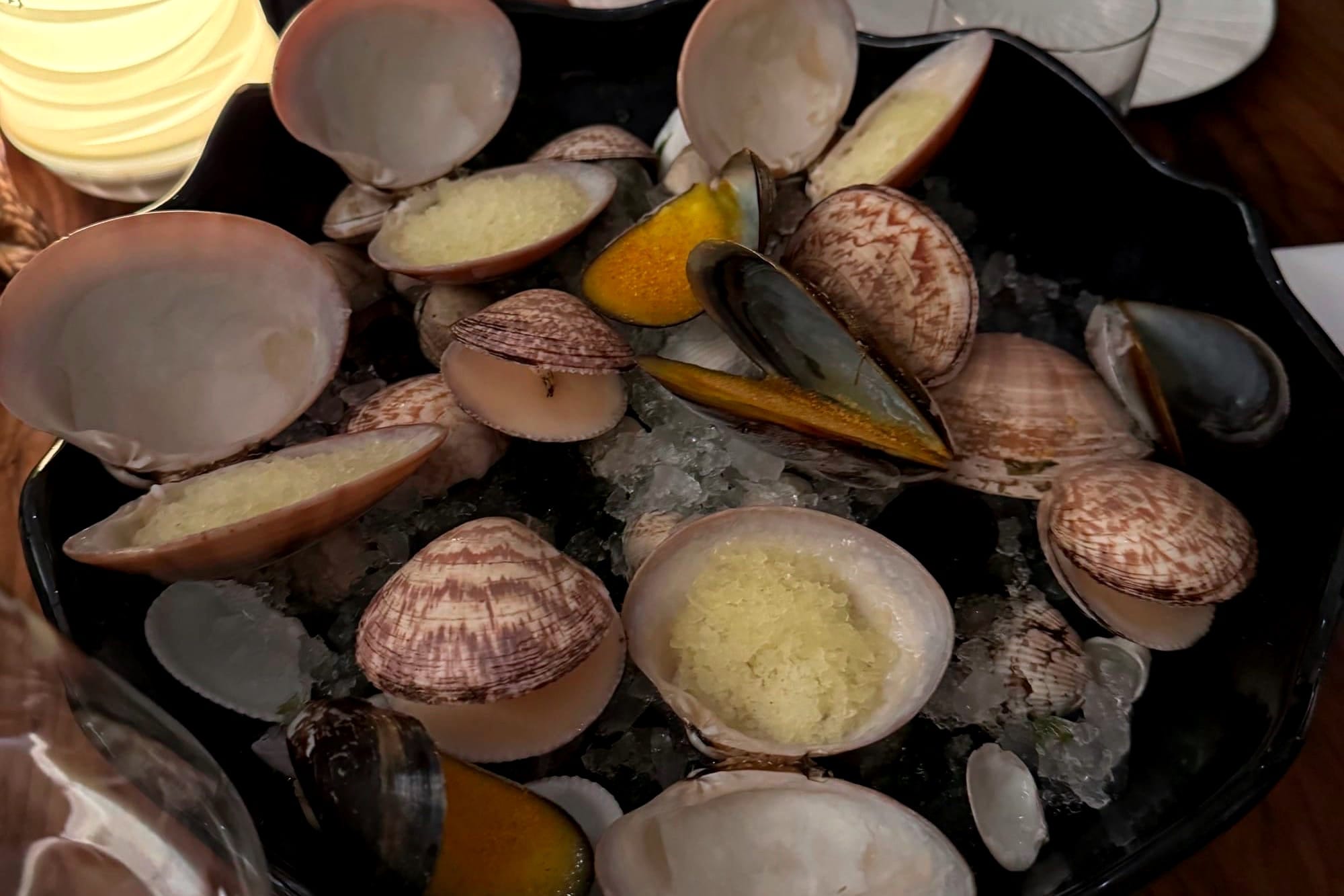 desserts as sea shell tray at Mirazur Menton