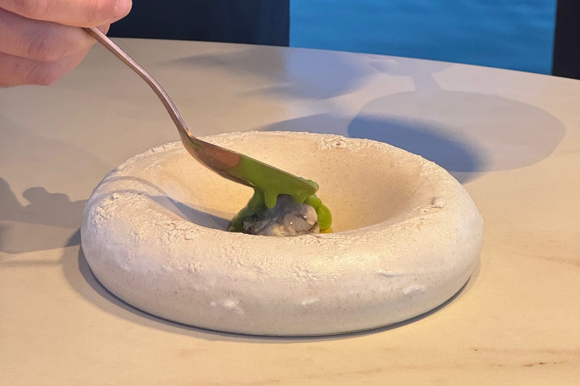 Oyster with green sauce at Aponiente
