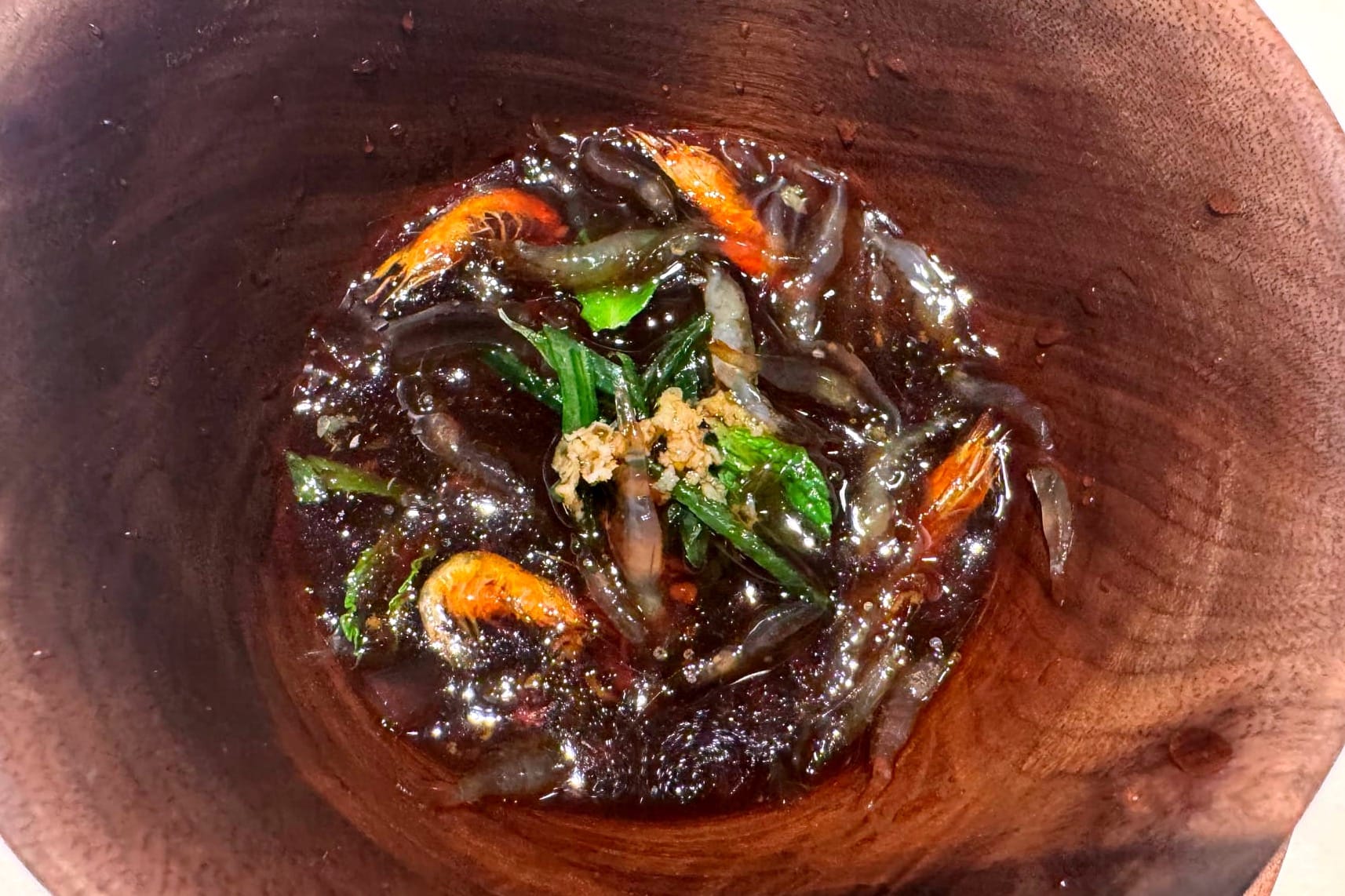shrimp in a cold stew served alive at Aponiente in El Puerto