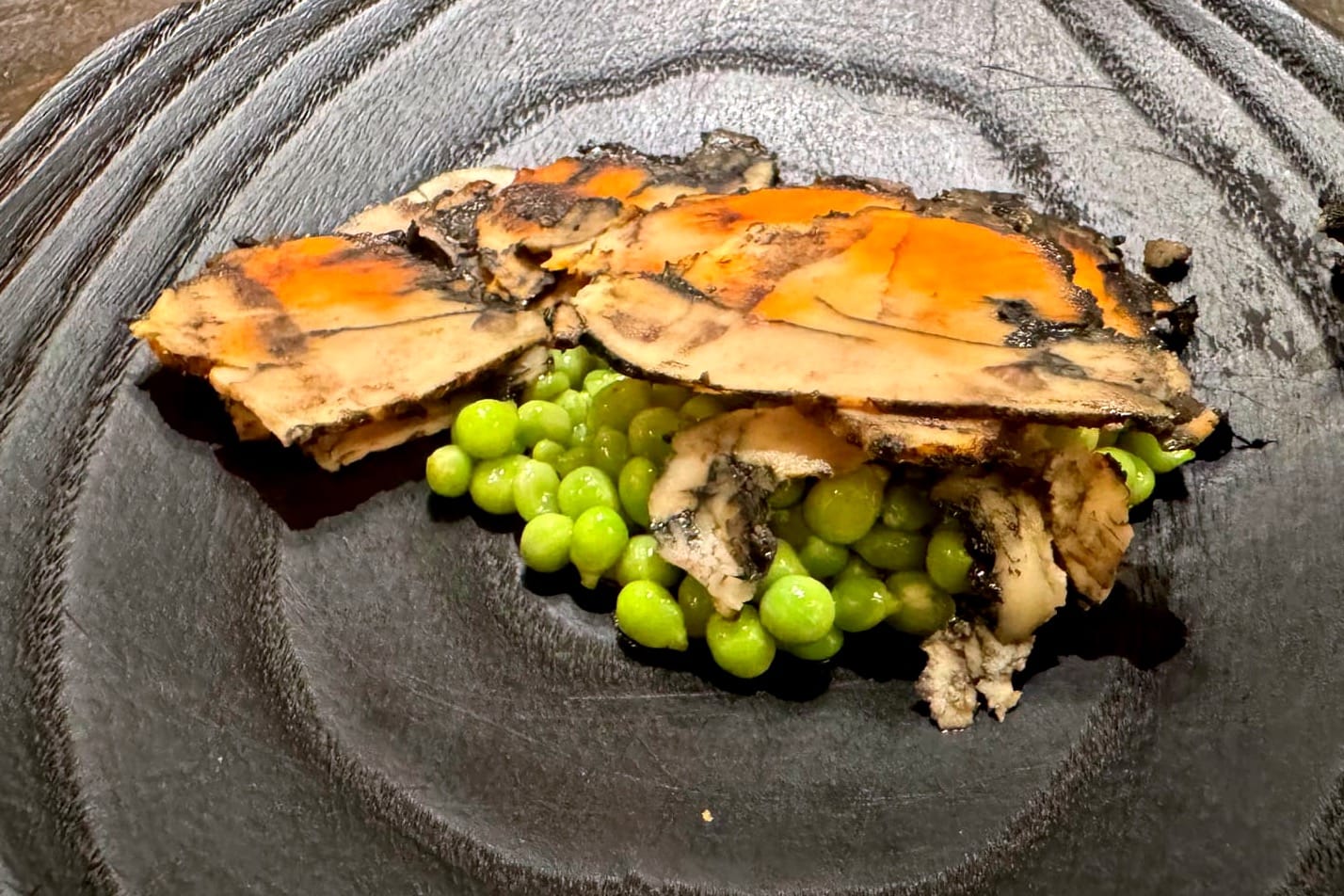 monkfish liver with peas at Aponiente