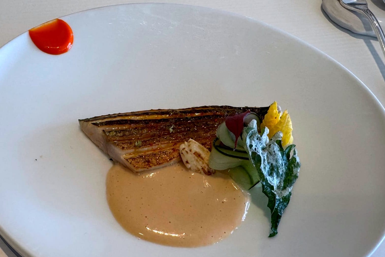 Mackerel, almond velouté, fried shiso