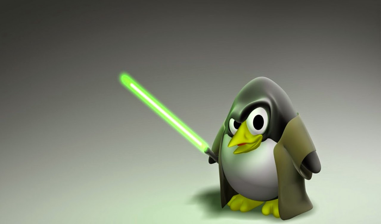 Linux penguin Tux with a light saber
