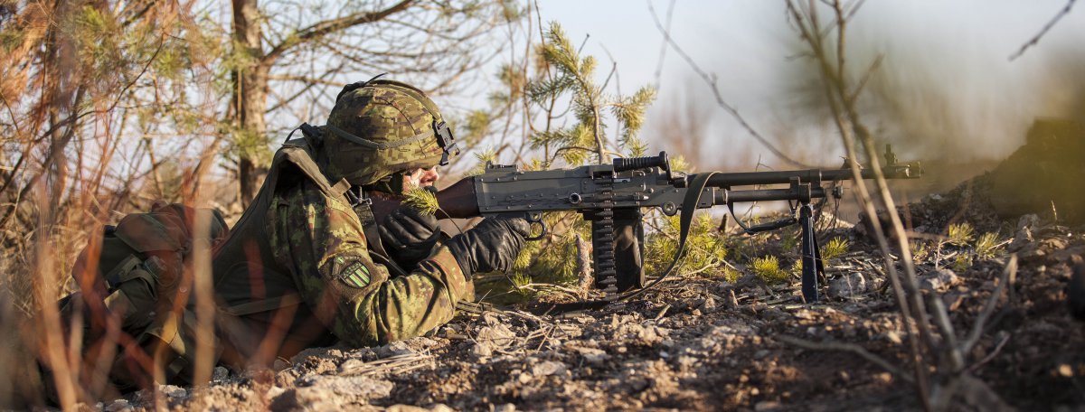 An Estonian soldier mans his position in an exercise