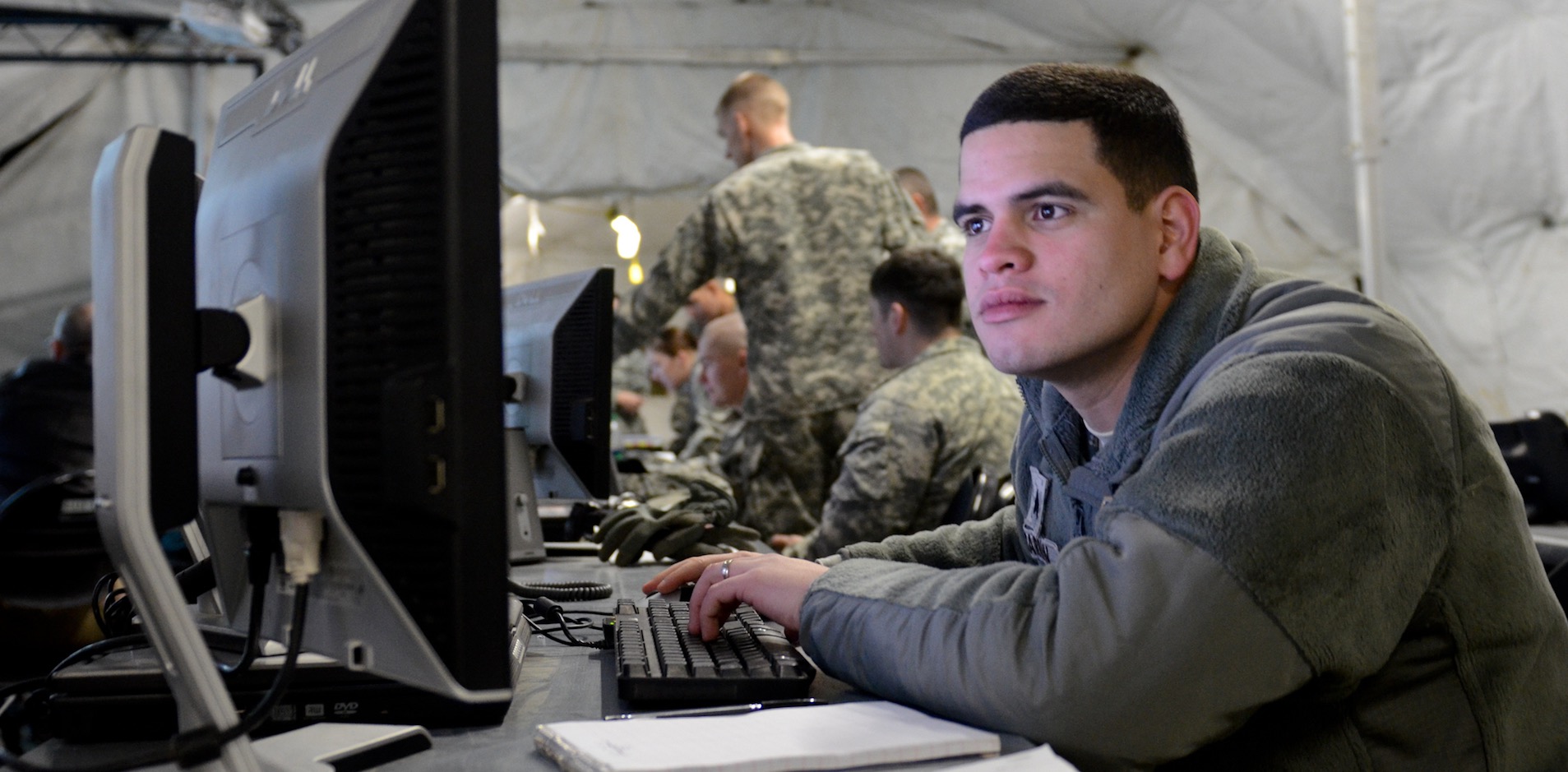 Soldier at a computer