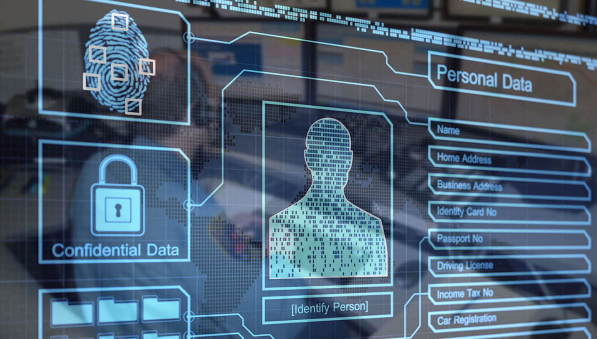 A computer screen with security and personal data displayed
